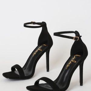 Lulu’s Lynnie Black Suede Ankle Strap Heels